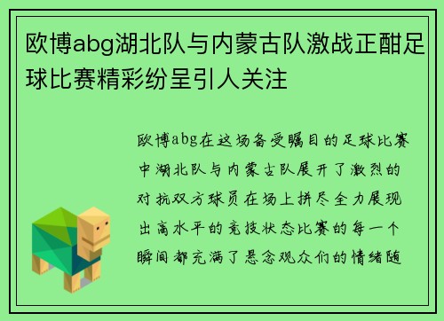 欧博abg湖北队与内蒙古队激战正酣足球比赛精彩纷呈引人关注