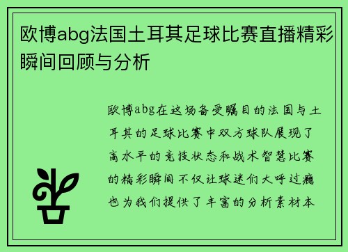 欧博abg法国土耳其足球比赛直播精彩瞬间回顾与分析